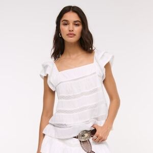 Abercrombie & Fitch 100% Cotton Ruffle White Sleeve Square Neck Top M